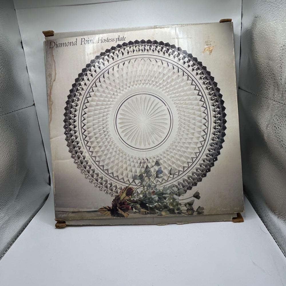 Indiana Glass Diamond Point Hostess Plate 12 Inch Clear Crystal Serving Platter